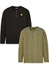 Lot de 2 T-shirts manches longues col tunisien 100% coton, bonprix
