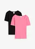 Lot de 2 T-shirts en coton côtelé, bonprix