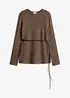 Strickshirt mit Wollanteil und Lederimitat- Bindeband, bonprix