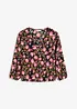Chiffon-Bluse mit Blumendruck und Raffung am Saum, bonprix