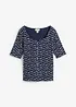 Ripp-Shirt mit Blumendruck, Halbarm, bonprix