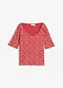 Ripp-Shirt mit Blumendruck, Halbarm, bonprix