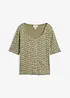 T-shirt côtelé à imprimé floral, manches coude, bonprix