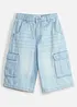 Long-Jeansbermuda mit verstellbarem Bund in Baggy Fit, bonprix