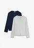 Lot de 2 T-shirts côtelés à col tunisien et manches longues, bonprix