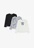 Lot de 3 T-shirts manches longues en coton doux, bonprix