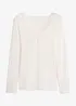 Ultralight Langarmshirt mit V-Ausschnitt und Spitze aus Kaschmir-Mix, bonprix