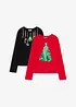 Lot de 2 T-shirts manches longues à motifs de Noël, bonprix