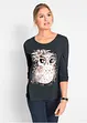 T-shirt manches longues en coton à imprimé hibou, bonprix