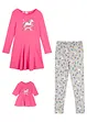 Mädchen Jerseykleid + Leggings mit Puppenkleid (3-tlg. Set), bonprix