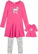Jerseykleid + Leggings mit Puppenkleid (3-tlg. Set), bonprix
