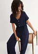 Jersey-Jumpsuit mit V-Ausschnitt, kurzarm, bonprix