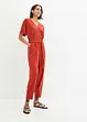 Jumpsuit aus Strukturjersey mit Bindegürtel , knöchelfrei, bpc bonprix collection