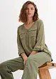 Langarm Bluse mit V-Ausschnitt aus fließender Viskose, bonprix