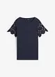 T-shirt 100 % lin avec manches en crochet, bonprix