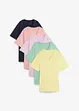 Weites Long-Shirt mit V-Ausschnitt, Kurzarm (5er Pack), bonprix