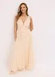Robe longue en tulle délicat ornée de fleurs appliquées, bonprix