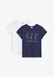 Lot de 2 T-shirts basiques avec imprimé, bonprix
