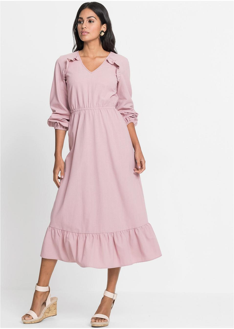 Volant-Kleid mit Leinen-Anteil