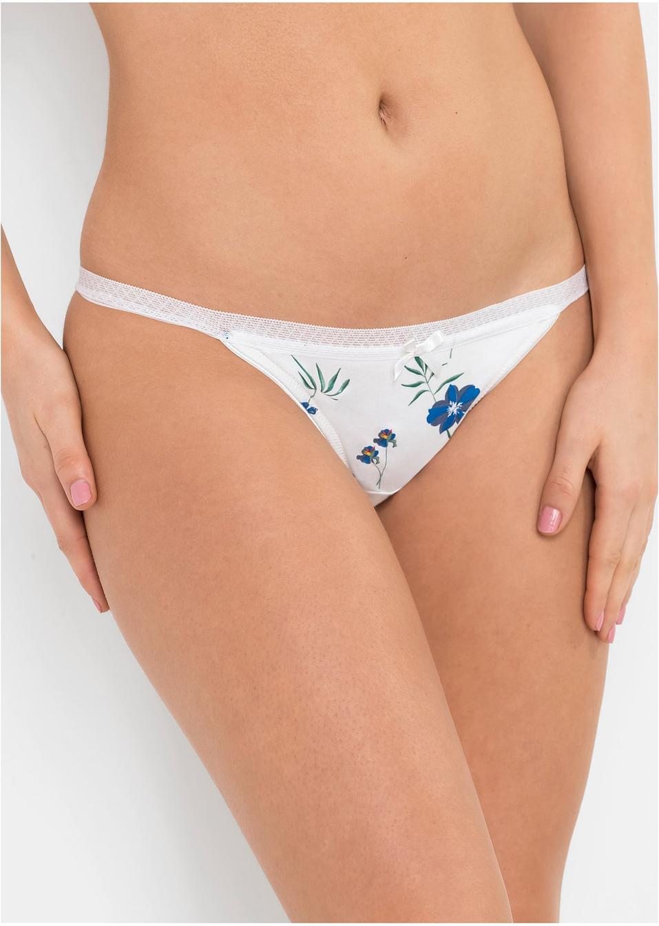 Komfortabler Tanga Slip mit einem Blumendruck - weiss/bunt bedruckt