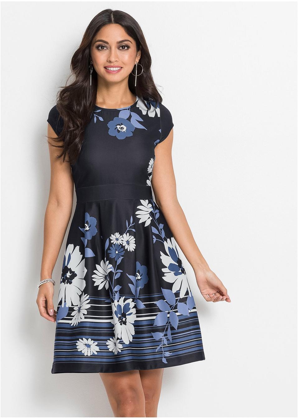 Kleid mit Blumenmuster schwarz/blau/weiss - BODYFLIRT boutique - bonprix.ch