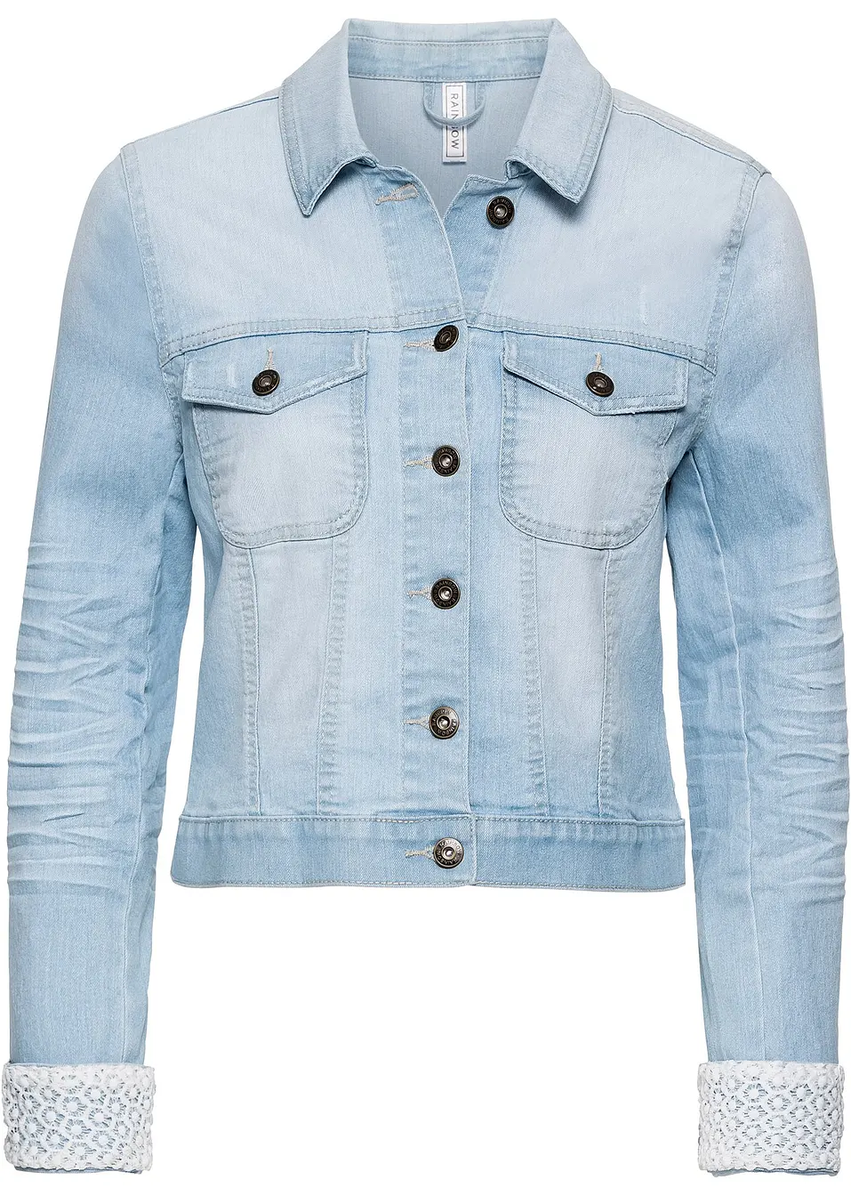 Kurze Jeansjacke mit Spitzendetail hellblau denim