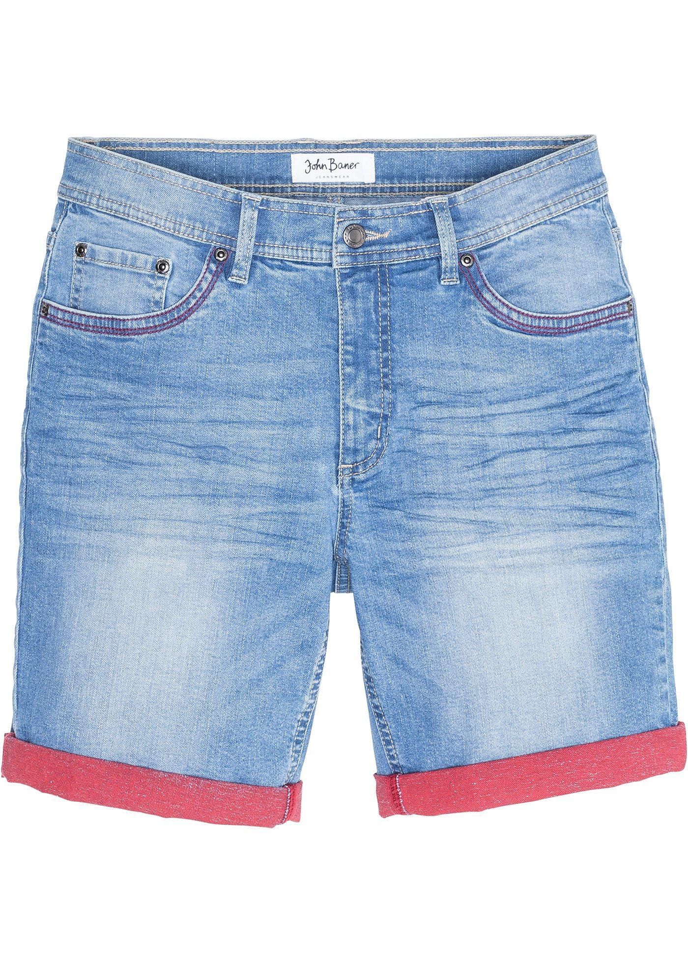 Stretch-Jeansbermuda Slim Fit mit Kontrastumschlag
