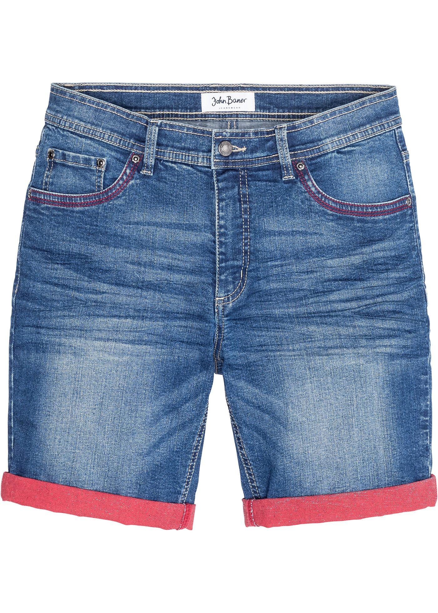 Stretch-Jeansbermuda Slim Fit mit Kontrastumschlag
