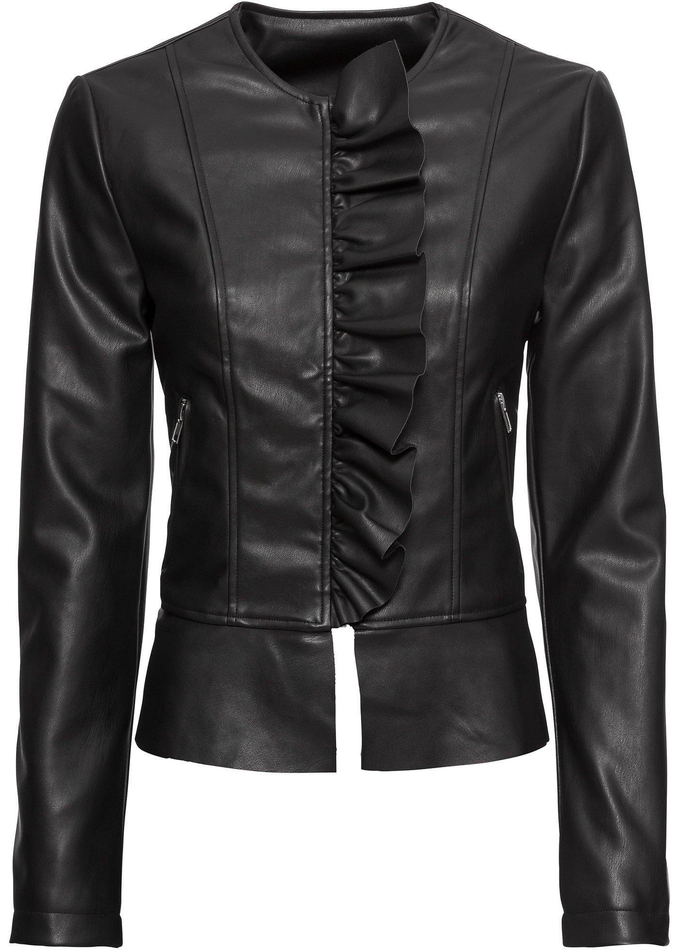 Lederimitat-Jacke mit Volant
