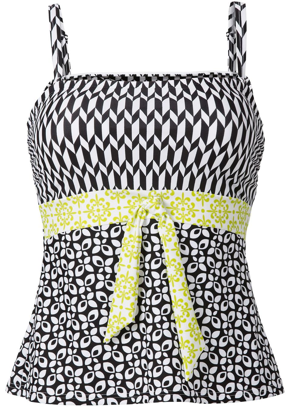 Gemustertes TankiniTop mit integrierten Softcups schwarz/gelb/weiß